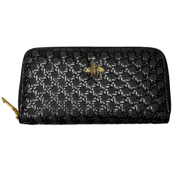 Black Large Capacity Wallet with Bee Accent on the Front Holds 12 Cards - Picture 1 of 6